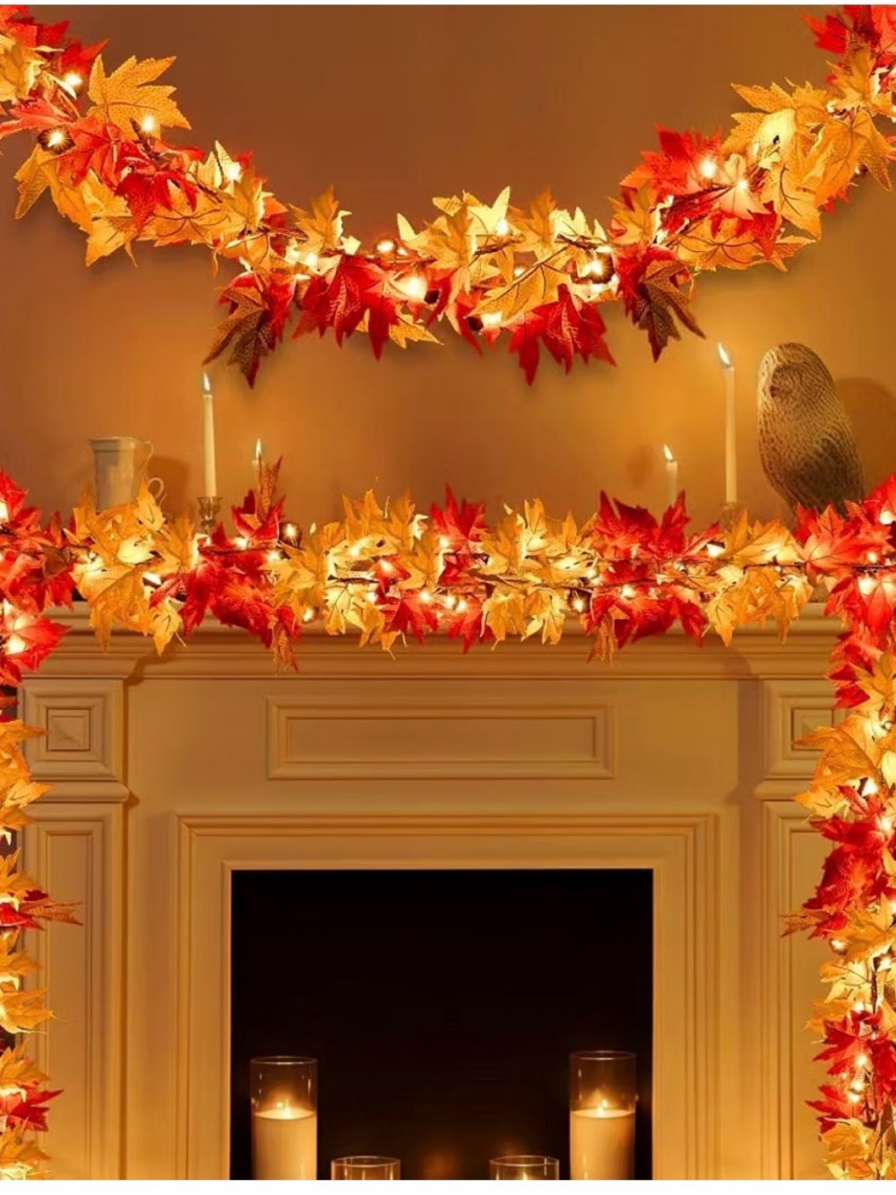 Autumn Maple Leaf Garland String Lights - Orange & Red Fall Decor